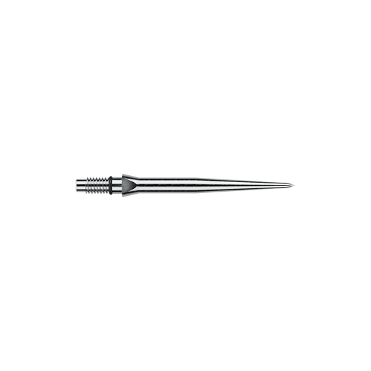 Zu sehen sind Winmau Switch Point Smooth Silver Effect Steeldartspitzen mit 26 mm Länge. Die Spitzen sind silberfarben und glänzend ausgeführt.
