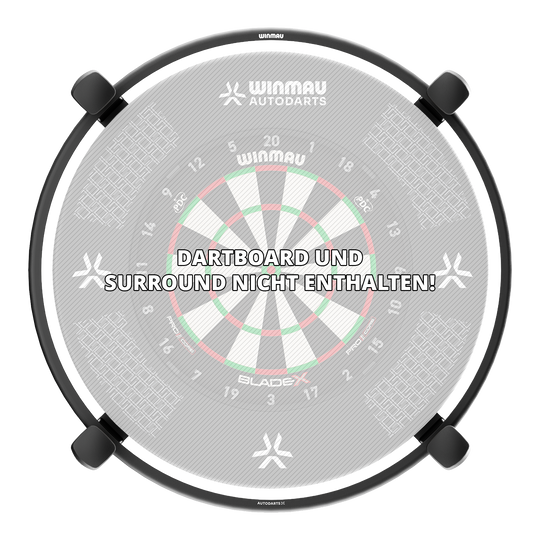 Hier sieht man das Winmau Autodarts X Autoscoring-System. Das innovative System speichert und analysiert Dartscores automatisch.