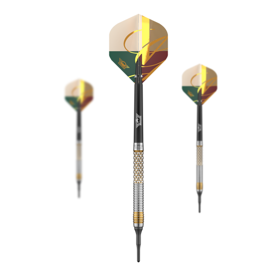 Bulls NL Vintage Shark Soft Darts - 18g Abgebildet ist das Bulls NL Vintago Shark Softdarts - 18g Set. Es zeigt ein komplettes Set von Softdarts mit besonderem Design.