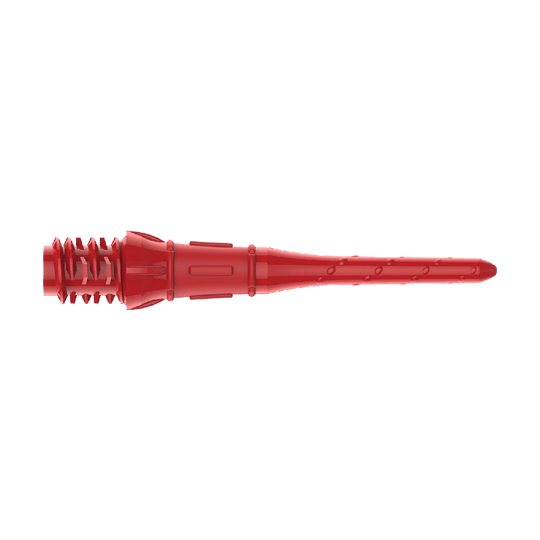 Premium Lippoints (30er Pack) - Spitzen Das Bild zeigt eine rote Dartspitze aus Kunststoff. Sie hat ein spezielles Design mit Rillen und einer verstärkten Basis.