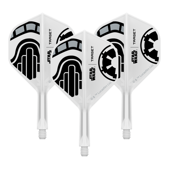 Target Star Wars K-Flex Stormtrooper No2 Standard Flights Abgebildet ist ein Set kurzer Dartflügel mit dem Namen 'Stormtrooper No2 Standard Flights Short 19mm 1Set'. Das Produkt eignet sich für Dartspieler, die besondere Designs mögen.