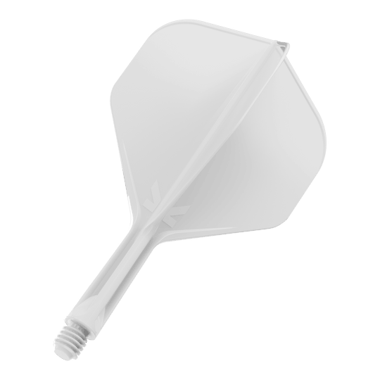 Target K-Flex No2 Standard Flight System - White Das Bild zeigt einen weißen Dartflight mit Schaft. Das Design ist schlicht und modern gehalten.