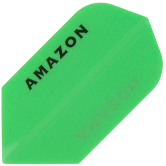 a13 Das Bild zeigt ein grünes Dartflight mit der Aufschrift "AMAZON". Es handelt sich um das Produkt "Amazon Flights A13".