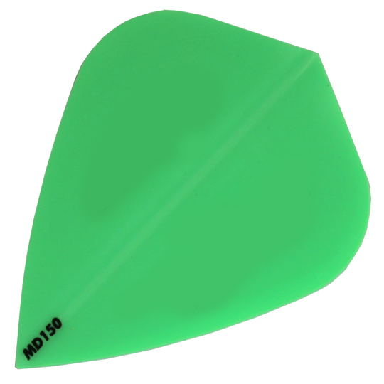 MD150-Kite-Gr-n Das Bild zeigt das Produkt "McDart MD150 - Kite Flight". Es handelt sich um ein grünes Dart-Flight mit der Aufschrift "MD150" in der unteren Ecke.