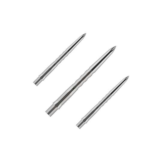 Mission Caliburn EVO Dart Tips - Grooved - Silver Das Bild zeigt die Mission Caliburn EVO Dartspitzen - Grooved - Silber - X 2981. Dies sind strukturierte Dartspitzen für Steeldarts.