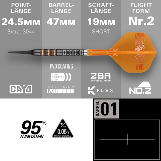 Target Raymond Van Barneveld 95K soft darts - 20g Target Raymond Van Barneveld 95K soft darts - 20g