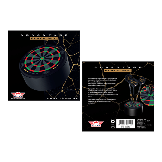 Bulls NL Advantage Black Mini Dart Display Dart Holder Das Bild zeigt den Bulls NL Advantage Black Mini Dart Display Darthalter. Der Halter ist ideal zur Ausstellung von Mini-Darts.