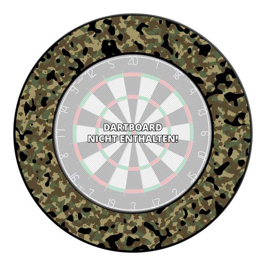 McDart Camo Dartboard Surround Gezeigt wird das Produkt 'DBS-CAMO1_McDart_Camo_Dartboard_Surround_Woodland_1'. Es dürfte sich um eine Dartboard-Umrandung im Camouflage-Design handeln.