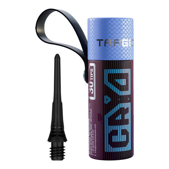 Das Bild präsentiert die Target Cryo Softdartspitzen im 30er Pack in schwarzer Farbe. Diese Ersatzspitzen sind für den Einsatz mit Softdarts gedacht.