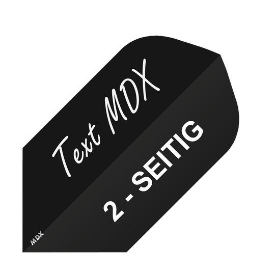 MD-450_2-Seitig_Bedruckte_Flights_Wunschtext_MDX_Schwarz_Slim_1 Das Bild zeigt ein schwarzes Quadrat mit weißem Text. Darauf steht „Text MDX“ und „2-SEITIG“.