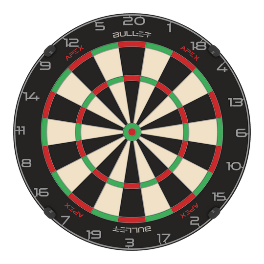 Abgebildet ist das Bullet Apex Steeldartboard. Das Produkt wird deutlich dargestellt.