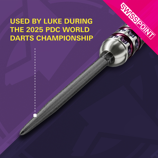 Target Swiss Point SLK dart tips - Black Das Bild zeigt die Target Swiss Point SLK Dartspitzen in Schwarz. Sie wurden von Luke während der PDC Darts-Weltmeisterschaft 2025 verwendet.