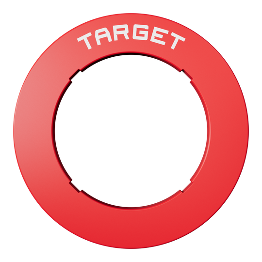 Target Notched Dartboard Surround Eine rote Dartboard-Umrandung ist zu erkennen. Die Form ist rund und die Farbe auffällig.