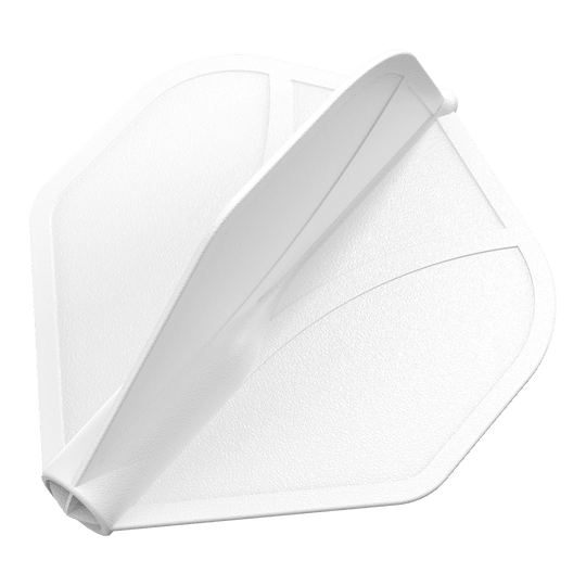 Shot Airfoil Molded No2 Standard Flights Das Bild zeigt eine weiße Dart-Flugfeder in Standardform. Die Oberfläche wirkt strukturiert und leicht glänzend.