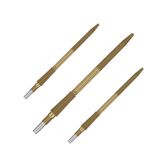 Target Elysian Archetype 43 Swiss Point Steel Dart Tips - Gold Dieses Bild zeigt Dartspitzen in Gold, 42 mm lang, aus der Target Elysian Archetype 43 SwissPoint Serie. Die Dartspitzen sind einzeln dargestellt.