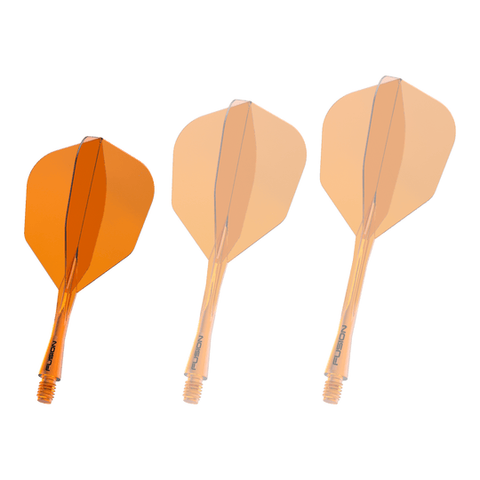 Das Bild zeigt das Winmau Fusion Flight Shaft System No6 in der Farbe Neon Orange mit einer Länge von 22 mm. Es handelt sich um eine weitere Ansicht des Produkts.