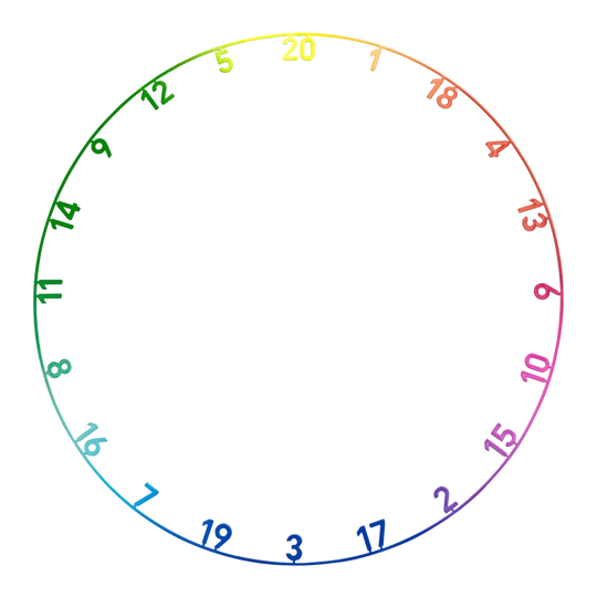 Precise 180 Endorphine steel dartboard with number ring - Spectrum Auf dem Bild sieht man das Precise 180 Endorphine Steeldartboard mit Nummernring in der Ausführung Spectrum. Das Dartboard ist deutlich und detailreich zu sehen.