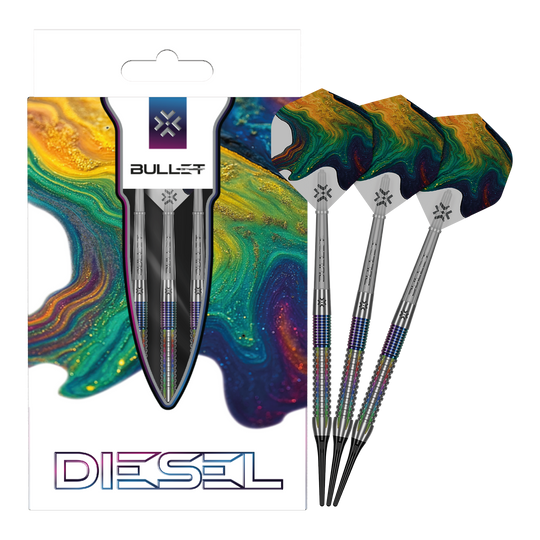 Bullet Diesel V2 soft darts - 20g Auf dem Foto sind Bullet Diesel V2 20g Soft Darts zu sehen. Sie eignen sich gut für Softdartspieler.
