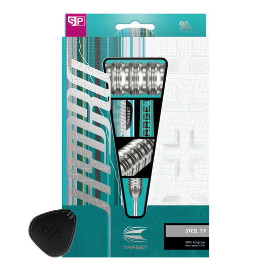 Das Bild zeigt die Target Hydro 01 Swiss Point Steeldarts. Die Darts haben ein modernes Design und sind speziell für Präzision entwickelt.