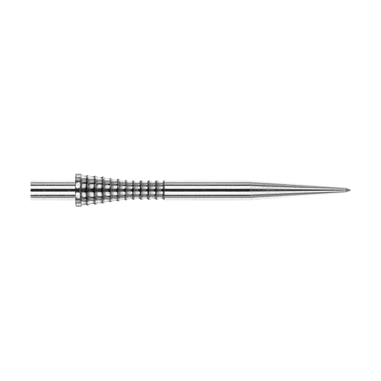 Red Dragon Raptor Gripped Silver steel dart tips 38mm Das Bild zeigt die Red Dragon Raptor Gripped Silver Steeldartspitze mit einer Länge von 38 mm. Die Dartspitze besteht aus silbernem Metall und hat einen geriffelten Griffbereich für besseren Halt.