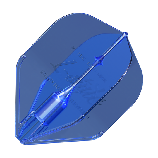 L-Style Fantom L1EZ Flights Blue Das Bild zeigt einen blauen L-Style Fantom L1EZ Flight für Darts. Er hat eine durchsichtige, moderne Optik und ist in einem Stück geformt.