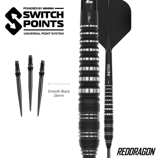 Red Dragon Sable Torpedo Switch Point Steel Darts Zu sehen sind Red Dragon Sable Torpedo Switch Point Steeldarts. Diese Darts bieten gute Griffigkeit und Stabilität beim Wurf.
