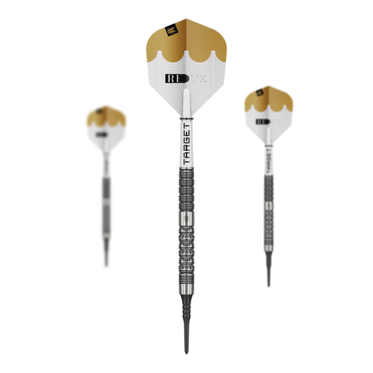 Dieses Bild zeigt das Set Target Redux 10 Softdarts - 18g. Das Set besteht aus drei Darts in passender Verpackung.