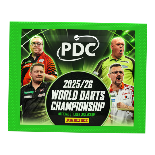 Panini PDC World Darts Championship 2025/26 - Sticker Pack. Das Paket enthält Sticker zur Darts-Weltmeisterschaft 2025/26.