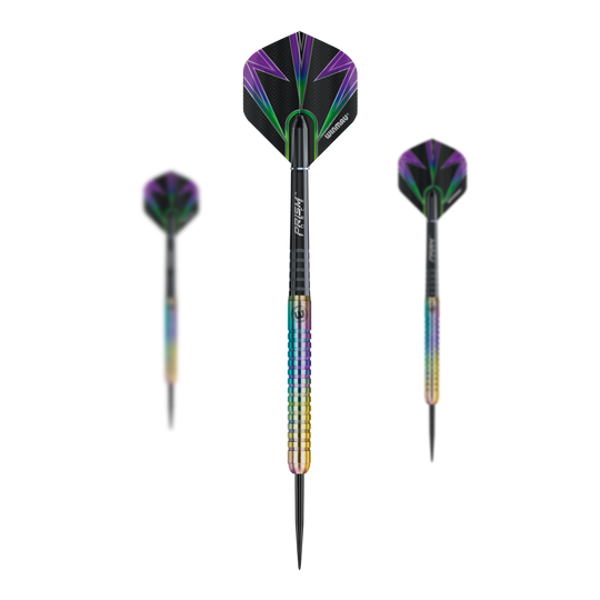Winmau Foxfire Urban steel darts Ein Set der Winmau Foxfire Urban Steeldarts ist hier abgebildet. Das Produkt besteht aus mehreren Darts.