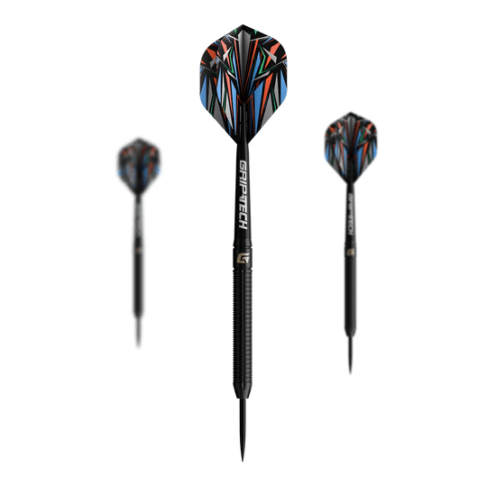 GOAT Athlete Black Tungsten Steel Darts Das Bild zeigt die GOAT Athlete Black Tungsten Steeldarts. Die Darts haben ein elegantes, schwarzes Design und sind aus Wolfram gefertigt.