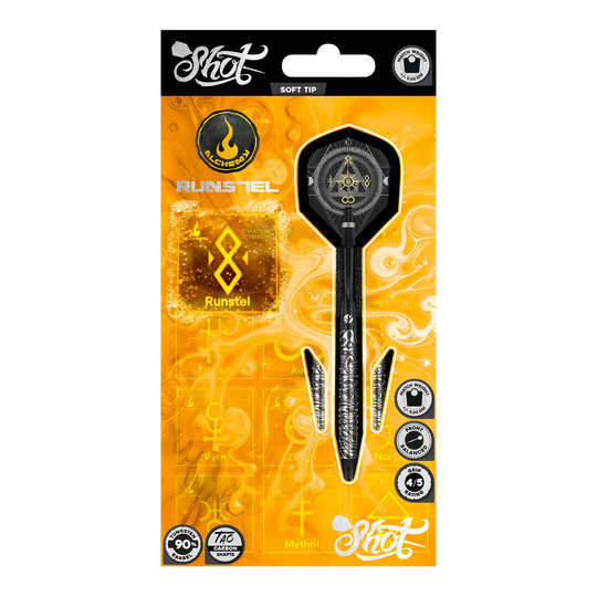 Shot Alchemy Runstel Soft Darts - 20g Das Foto zeigt die 20g Shot Alchemy Runstel Softdarts. Die Darts sind ideal für Spieler, die Wert auf Qualität legen.