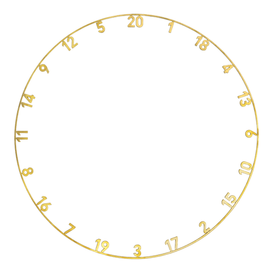 Precise 180 OnePiece Lasercut Number Ring Ein goldener Lasercut-Zahlenring für eine Dartscheibe wird dargestellt. Es handelt sich um das Modell Precise 180 OnePiece.