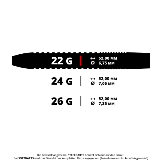 Zu sehen ist der Steeldart BT0070 Bullet Diesel in der Ausführung 22g. Das Produkt ist von der Seite dargestellt.