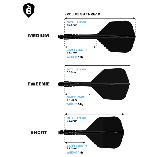 Hier ist das Mission Force 90 Vortex No6 Flight-Shaft-System in Solid Black zu sehen. Es sorgt für eine verlässliche Verbindung zwischen Shaft und Flight.