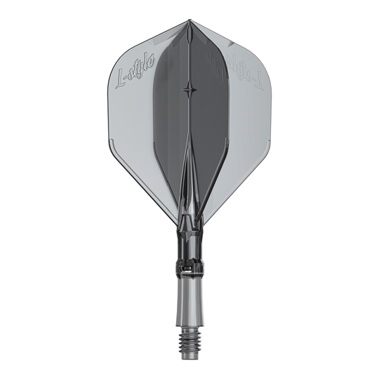 L-Style L-Sytem Flights - Clear Black Ein Ersatz-Flights-Set für Dartpfeile ist abgebildet. Das Produkt heißt LS1062 LStyle L-System Flights ClearBlack Small.