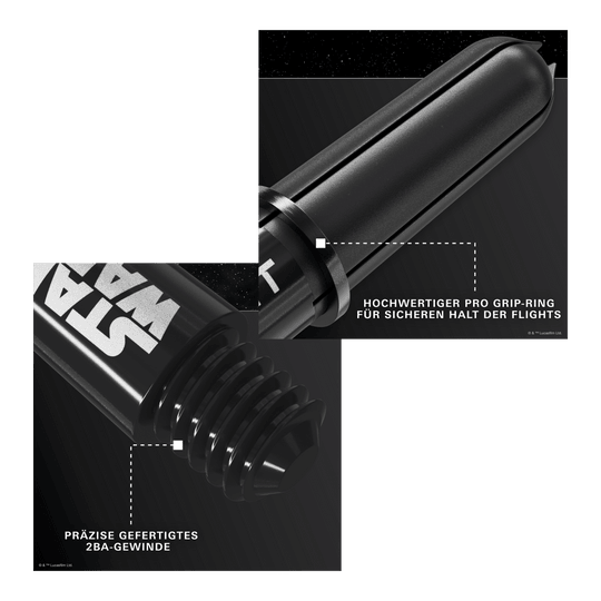 Target Star Wars ProGrip Shafts - Black Target Star Wars ProGrip Shafts in Schwarz sind auf dem Bild zu sehen. Diese Schäfte richten sich an Dart- und Star Wars Liebhaber.
