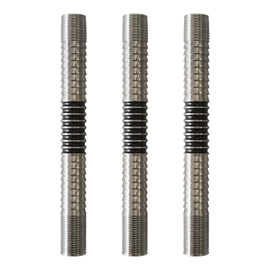 Das Bild zeigt die McDart Ringed Shark 2 Softdart Barrels. Die Dart-Barrels besitzen ein geriffeltes Shark- und Ring-Design.