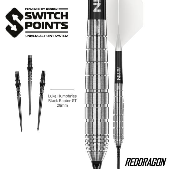 Red Dragon Luke Humphries TX1 Pioneer Switch Point Steel Darts Das Bild zeigt die Red Dragon Luke Humphries TX1 Pioneer Switch Point Steeldarts. Diese Steeldarts sind hochwertig verarbeitet.