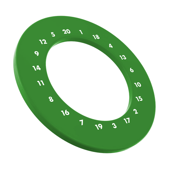HD Numbers Dartboard Surround - Custom Colors Ein grünes, rundes Dartboard-Surround ohne Logo ist auf dem Bild zu sehen. Es wird genutzt, um die Wand vor Dartpfeilen zu schützen.
