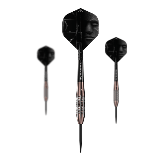 Abgebildet ist ein Set der Mission Arkitekt Bronze Silika PVD Steeldarts mit 23,5g. Das Set zeigt mehrere Darts in Bronzeoptik.