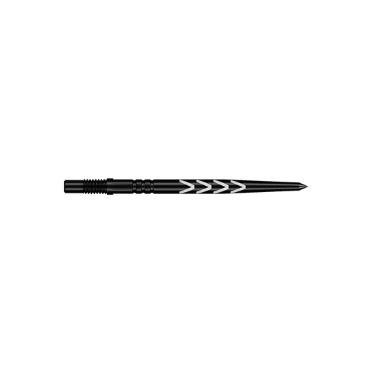 Shot Turbo Points Dart Tips Michael Smith - Black Zu sehen sind zwei schwarze Dartspitzen, jeweils mit schmalem Aufsatz. Das Produkt ist für den Austausch geeignet.