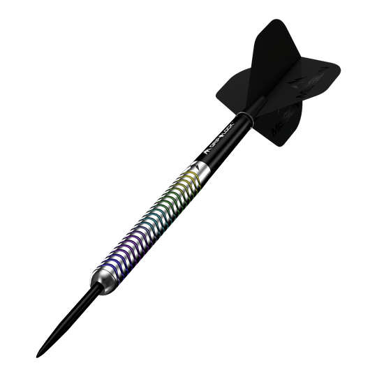 Mission Mirage Steel Darts Mission Mirage Steeldarts sind Profi-Darts für anspruchsvolle Spieler. Die Abbildung präsentiert das Set aus mehreren Perspektiven.