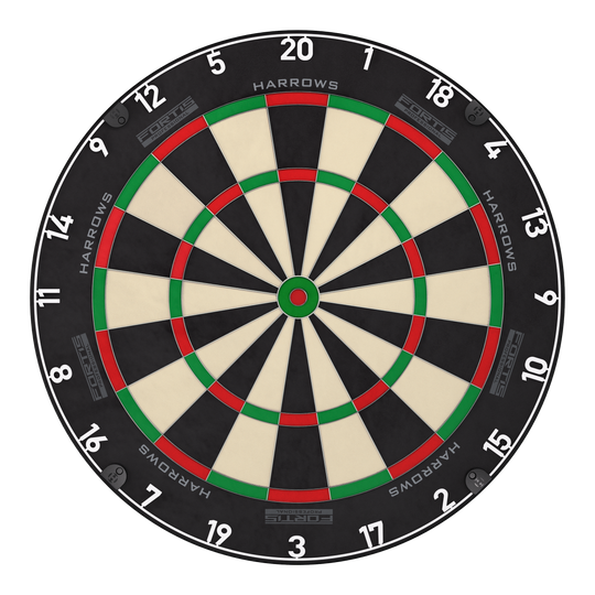 Hier sieht man das Produkt Harrows Fortis Steeldartboard. Es bietet eine erstklassige Spielfläche für Dartfans.
