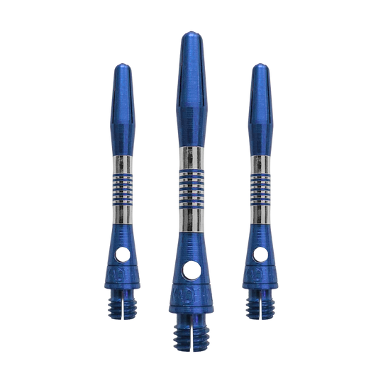 Bulls NL Cetra Aluminium Shafts - Blue Dieses Bild zeigt blaue BullsNL Cetra Aluminium Shafts mit einer Länge von 34 mm. Es handelt sich um ein Set für Dartpfeile.
