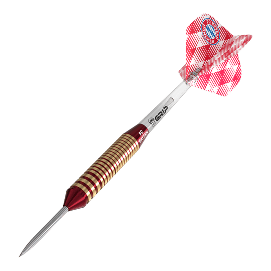 Bulls FC Bayern Munich Brass Steel Darts - 21g Hier sieht man die Bulls FC Bayern München Brass Steeldarts mit einem Gewicht von 21g. Sie sind für Steeldart geeignet und mit FC Bayern München Design gestaltet.