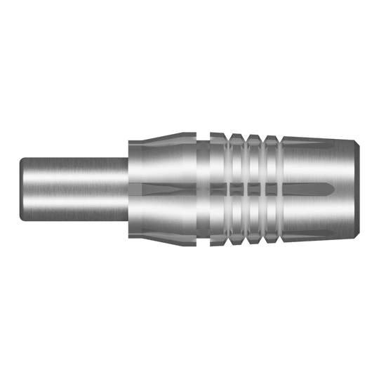 Shot Threadhead Point Adapter Zwei silberne Adapter für Dartspitzen werden dargestellt. Die Adapter sind metallisch glänzend.