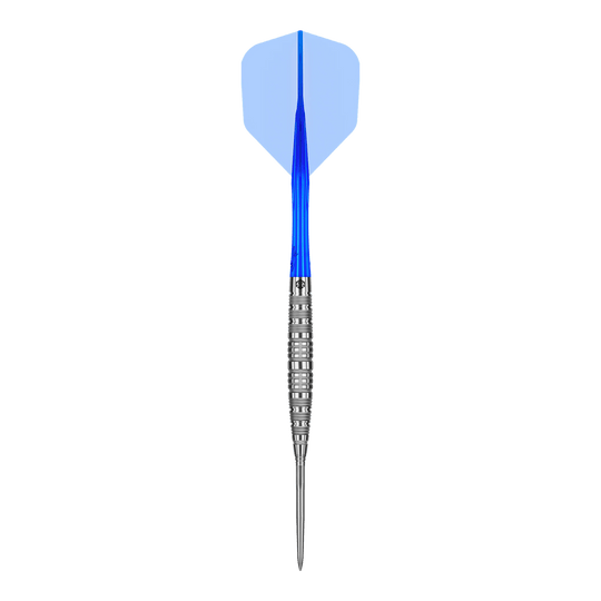 Caliburn Rix EZ-EVO R6 steel darts Das Produkt Caliburn Rix EZ-EVO R6 Steeldarts wird gezeigt. Die Aufnahme hebt die Gestaltung und die Struktur des Darts hervor.