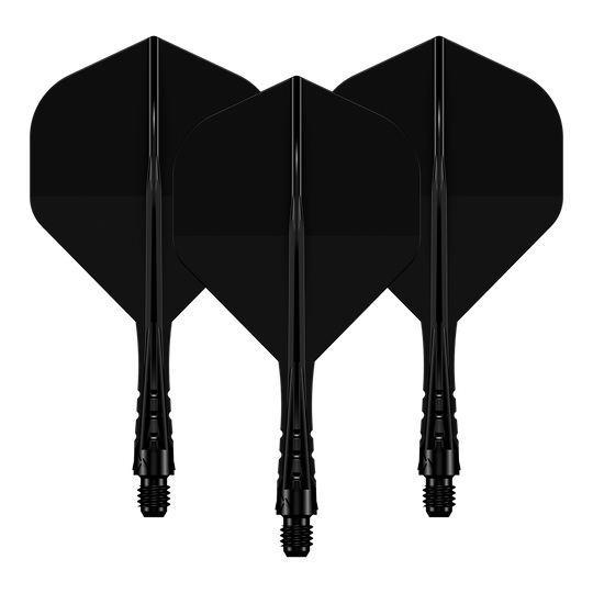 Das Foto zeigt ein Set des Mission Force90 Vortex No2 Flight-Shaft-Systems in Solid Black mit 222 mm Länge. Die schwarze Farbgebung ist gut sichtbar.