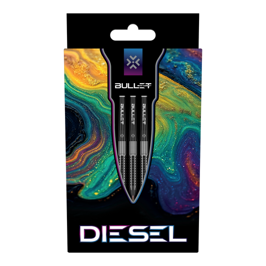 Zu sehen sind die Bullet Diesel Steeldarts. Das Bild zeigt das Aussehen und Design dieses Dartprodukts.