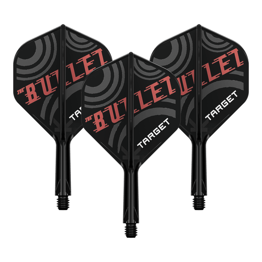 Bild zeigt ein Dart-Flight Set mit der Bezeichnung 'Target K-Flex Stephen Bunting No2 Standard Flights 19mm 1Set'. Es ist ein Zubehör für Dartscheiben und Spieler.